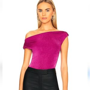 Heartloom "Morisette" Off Shoulder Bodysuit. Color Berry. Thong. Shimmery. M.